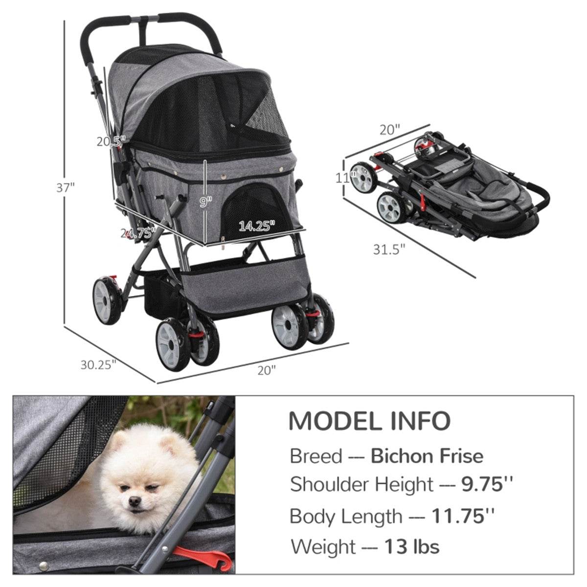 Foldable Dog Stroller – Lightweight, Comfortable & Secure for Small Pets