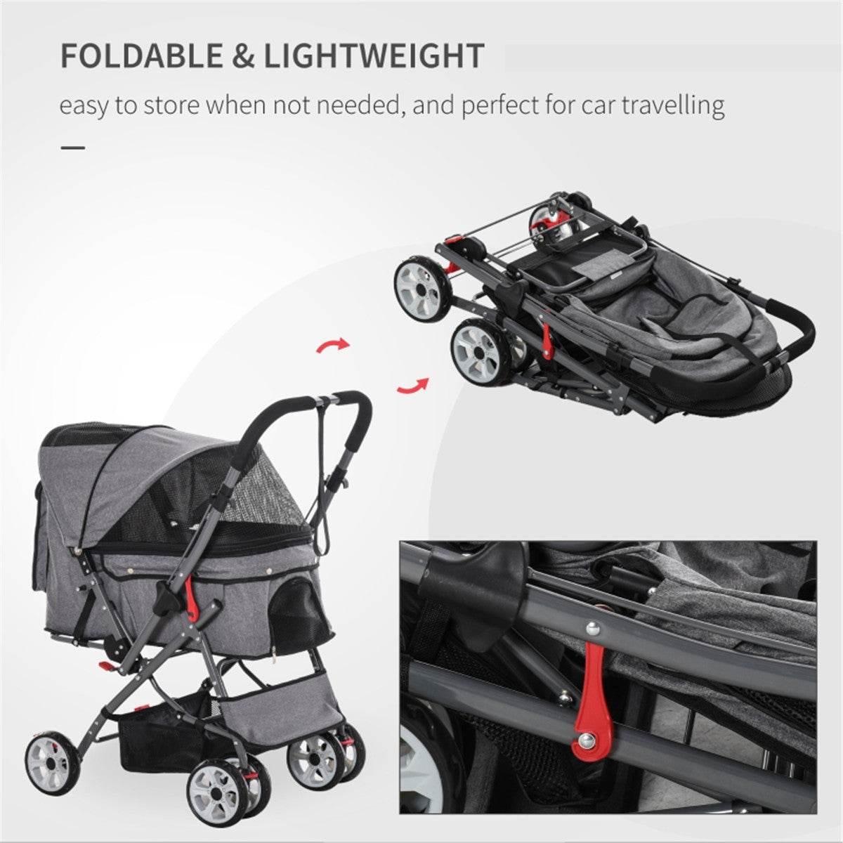 Foldable Dog Stroller – Lightweight, Comfortable & Secure for Small Pets