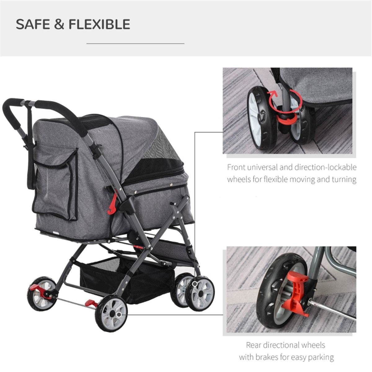 Foldable Dog Stroller – Lightweight, Comfortable & Secure for Small Pets