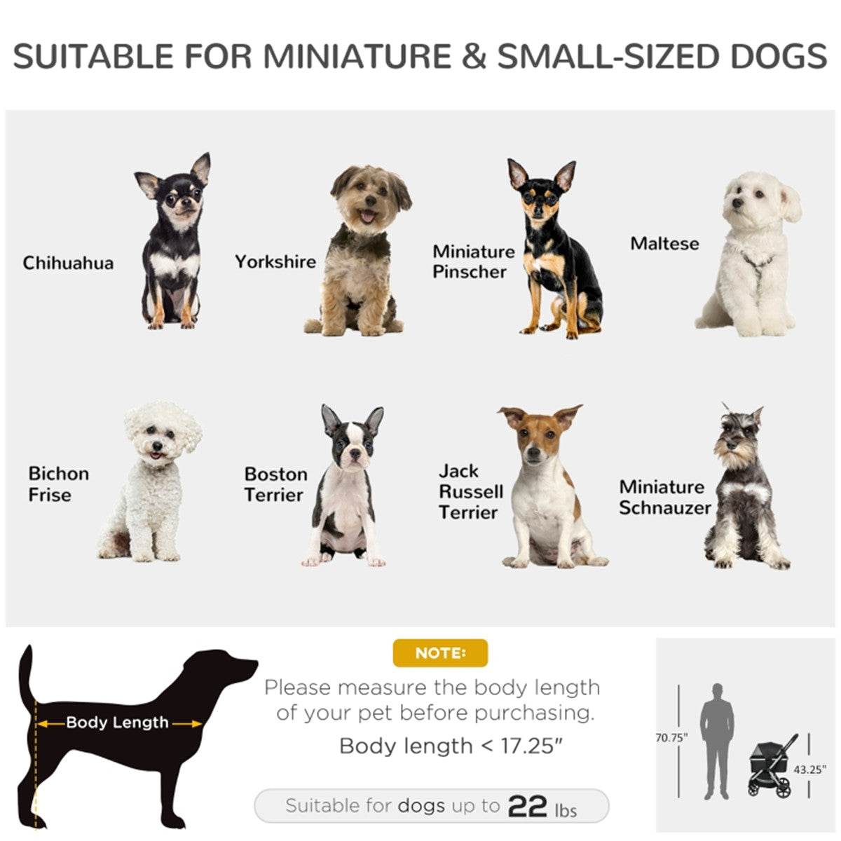 Lightweight Foldable Dog Stroller – Adjustable Canopy, Secure & Comfortable for Small Pets