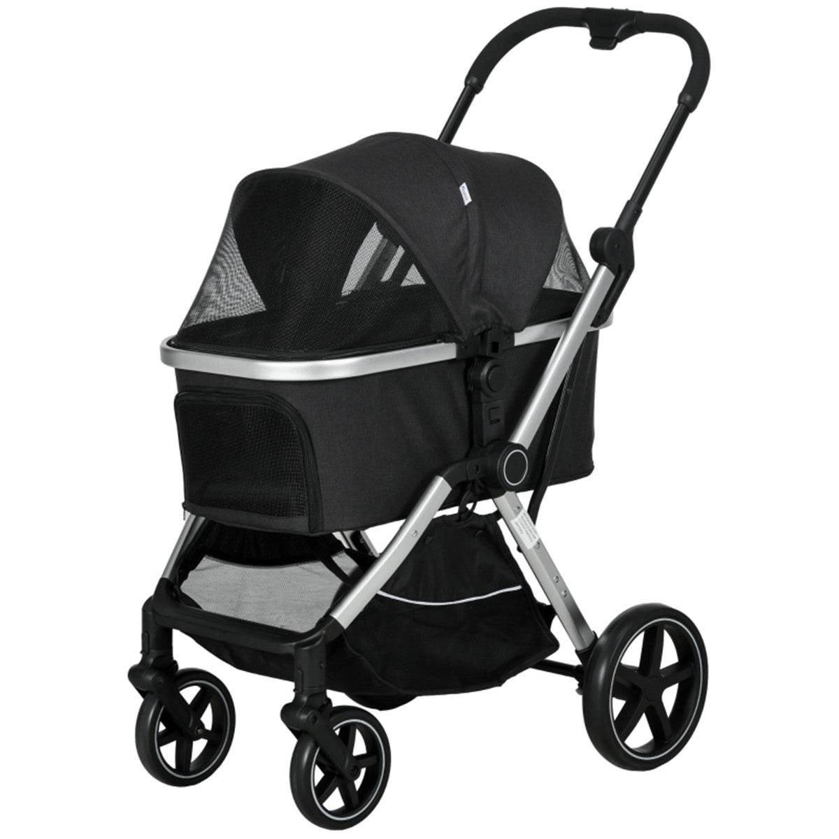 Lightweight Foldable Dog Stroller – Adjustable Canopy, Secure & Comfortable for Small Pets