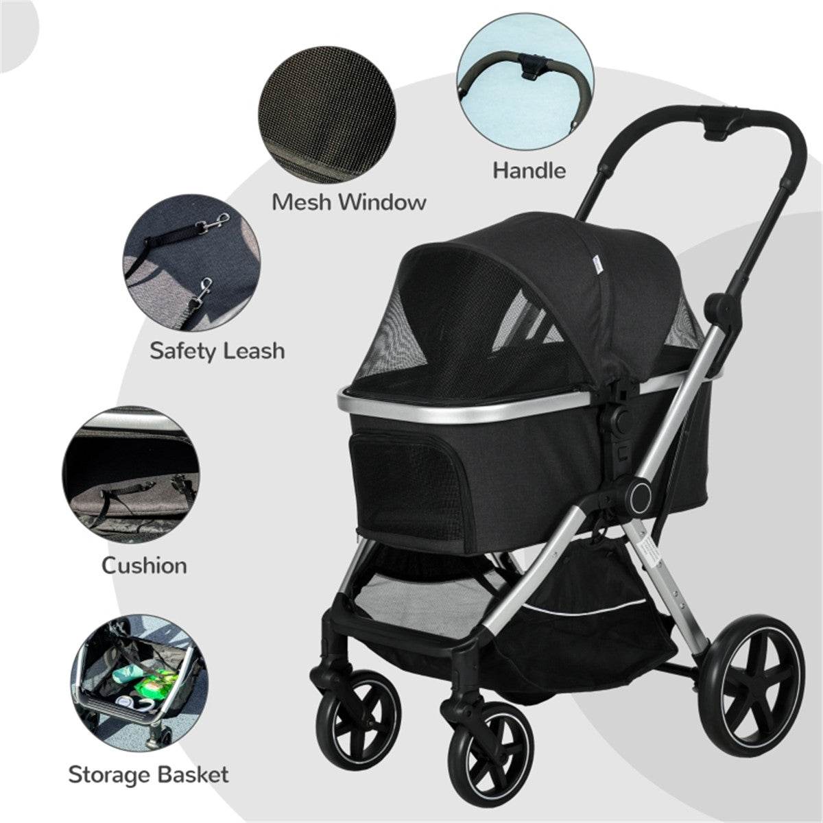 Lightweight Foldable Dog Stroller – Adjustable Canopy, Secure & Comfortable for Small Pets Default Title