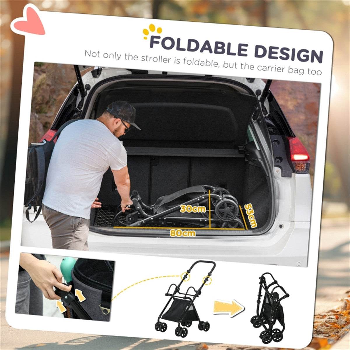 2-in-1 Foldable Dog Stroller & Pet Carrier – Adjustable Canopy, Secure & Lightweight