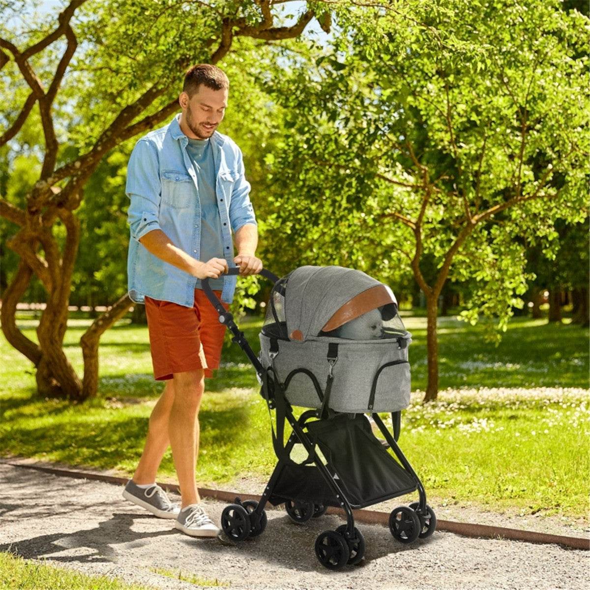 2-in-1 Foldable Dog Stroller & Pet Carrier – Adjustable Canopy, Secure & Lightweight