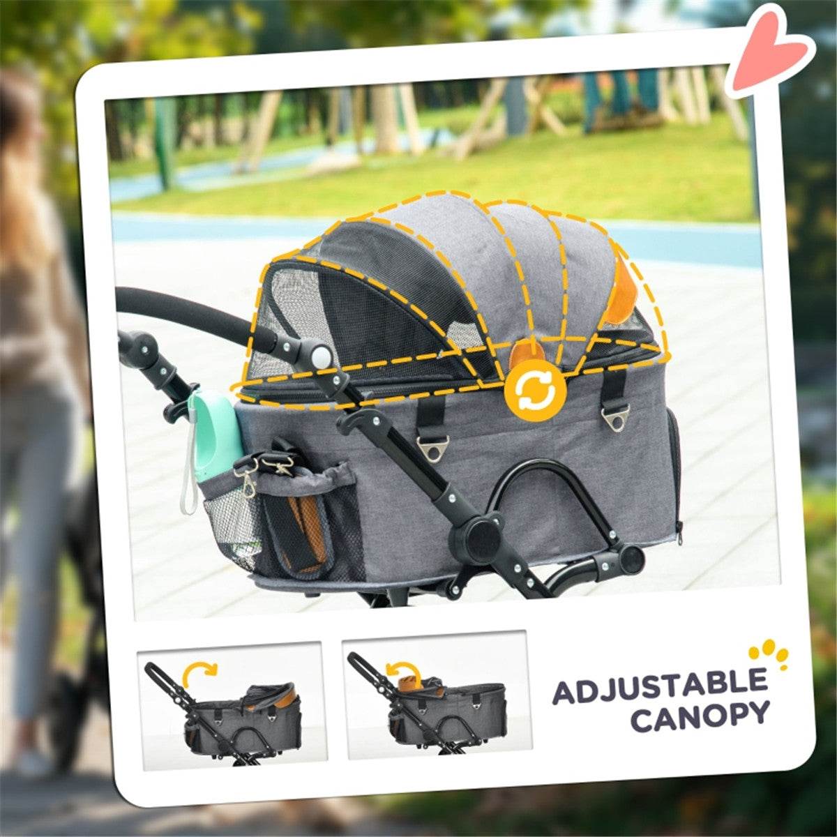 2-in-1 Foldable Dog Stroller & Pet Carrier – Adjustable Canopy, Secure & Lightweight