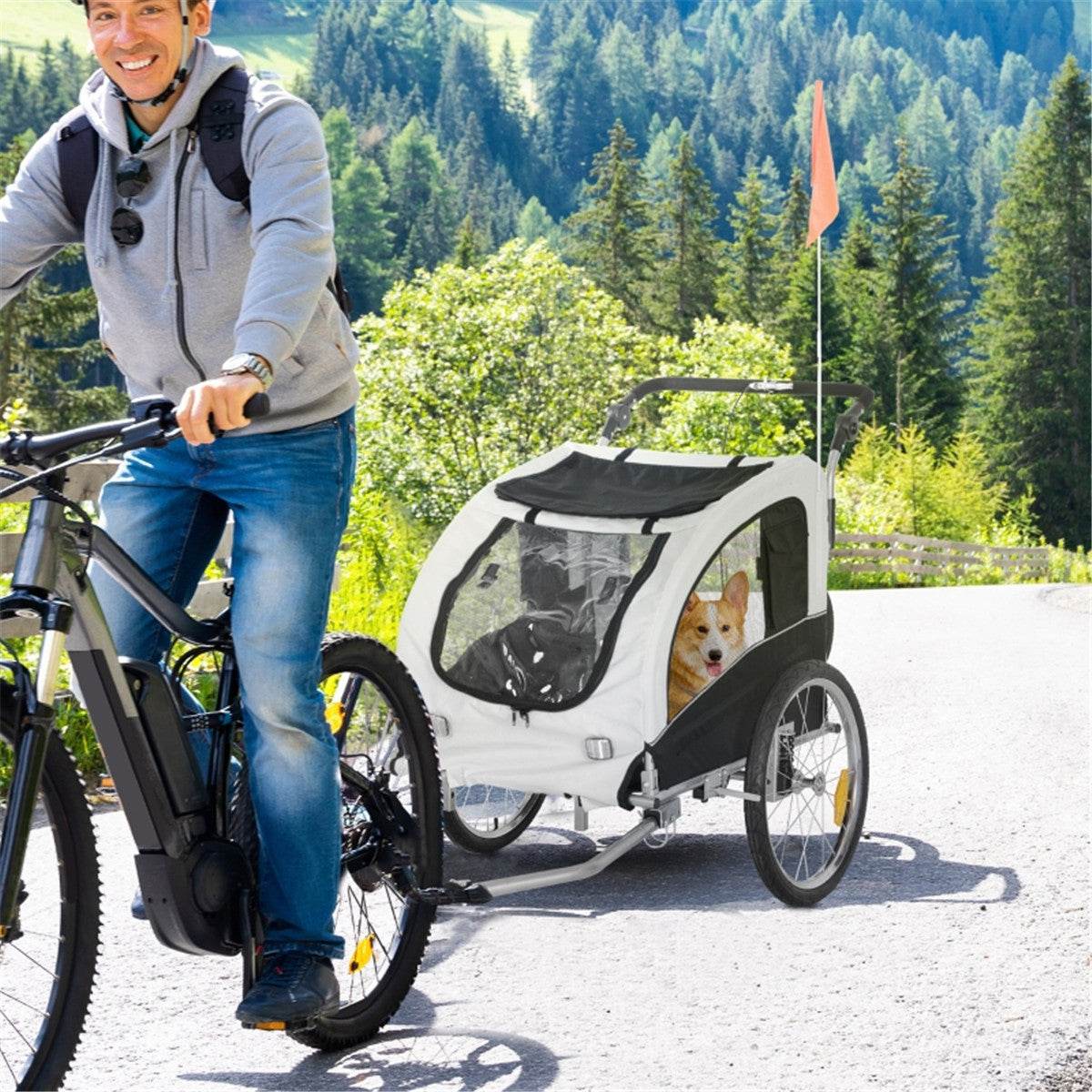 2-in-1 Dog Stroller & Bike Trailer – Foldable, Durable & Comfortable for Medium Pets (Black & White)
