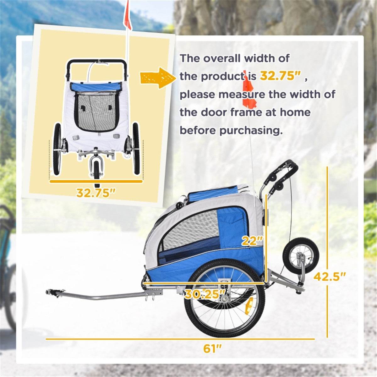 2-in-1 Dog Stroller & Bike Trailer – Foldable, Durable & Comfortable for Medium Pets (Blue & White)