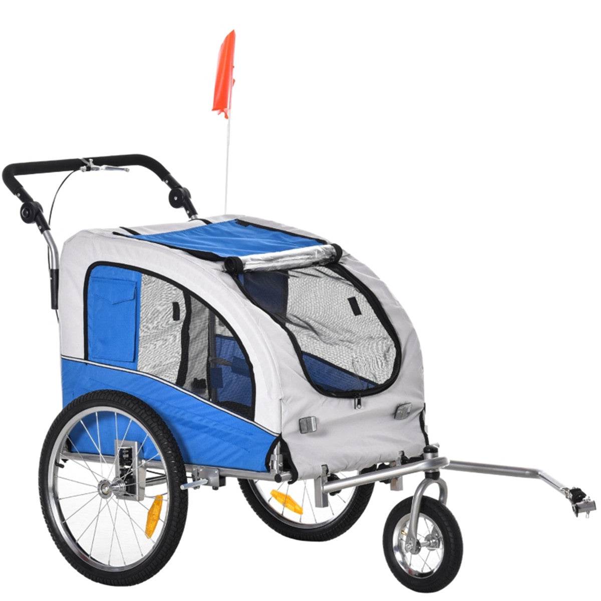 2-in-1 Dog Stroller & Bike Trailer – Foldable, Durable & Comfortable for Medium Pets (Blue & White)