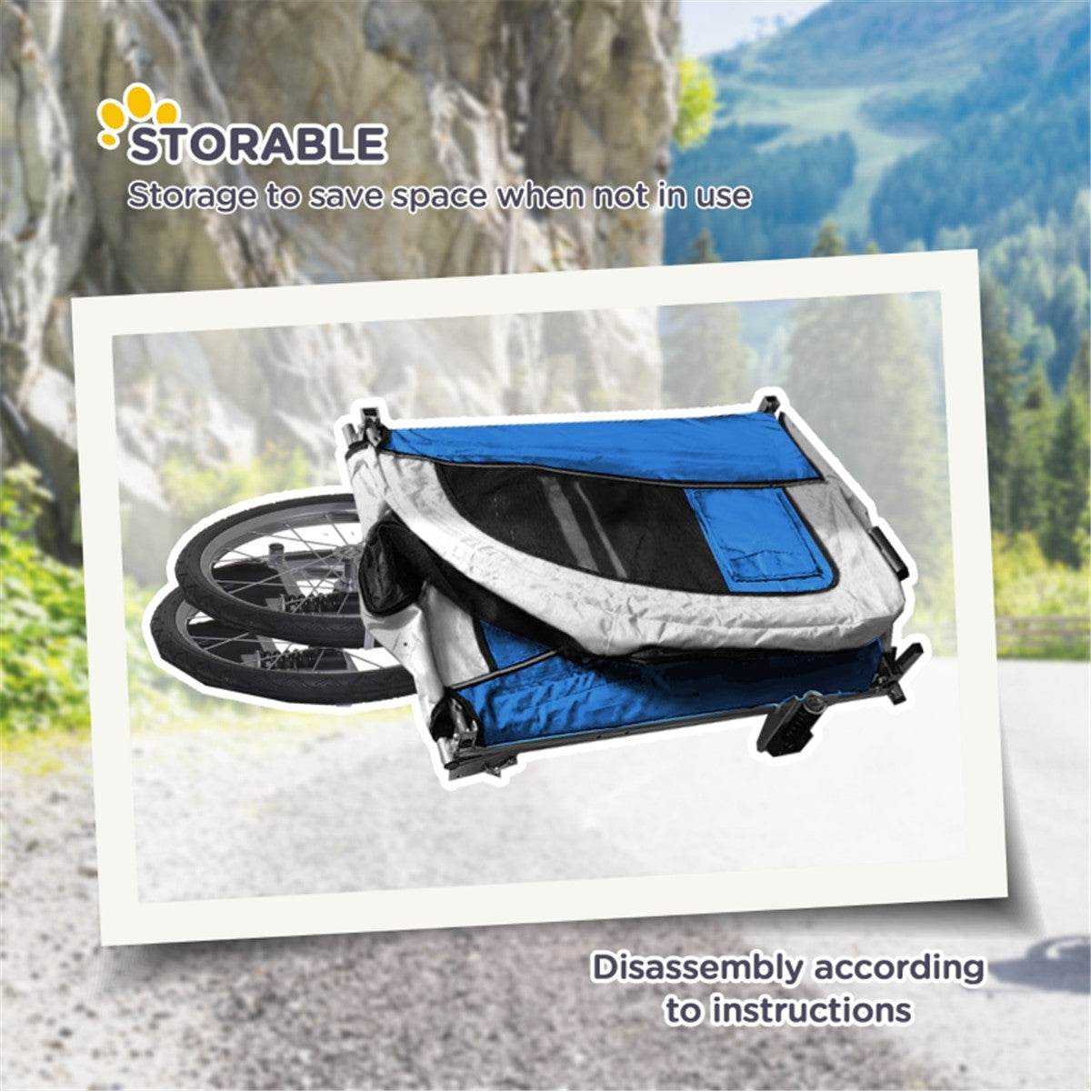 2-in-1 Dog Stroller & Bike Trailer – Foldable, Durable & Comfortable for Medium Pets (Blue & White)