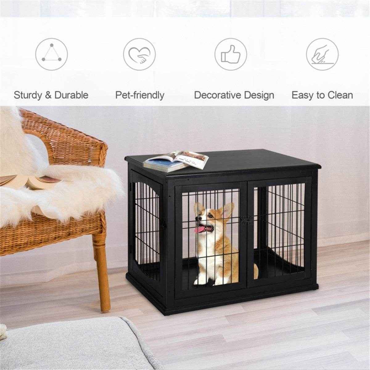 Stylish 2-in-1 Dog House and End Table – Modern Design for Small to Medium Dogs. Black