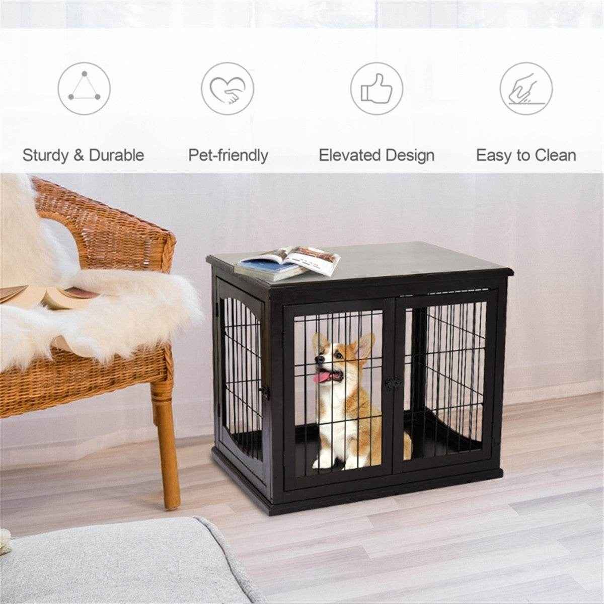 Stylish 2-in-1 Dog House and End Table – Modern Design for Small to Medium Dogs. Coffee