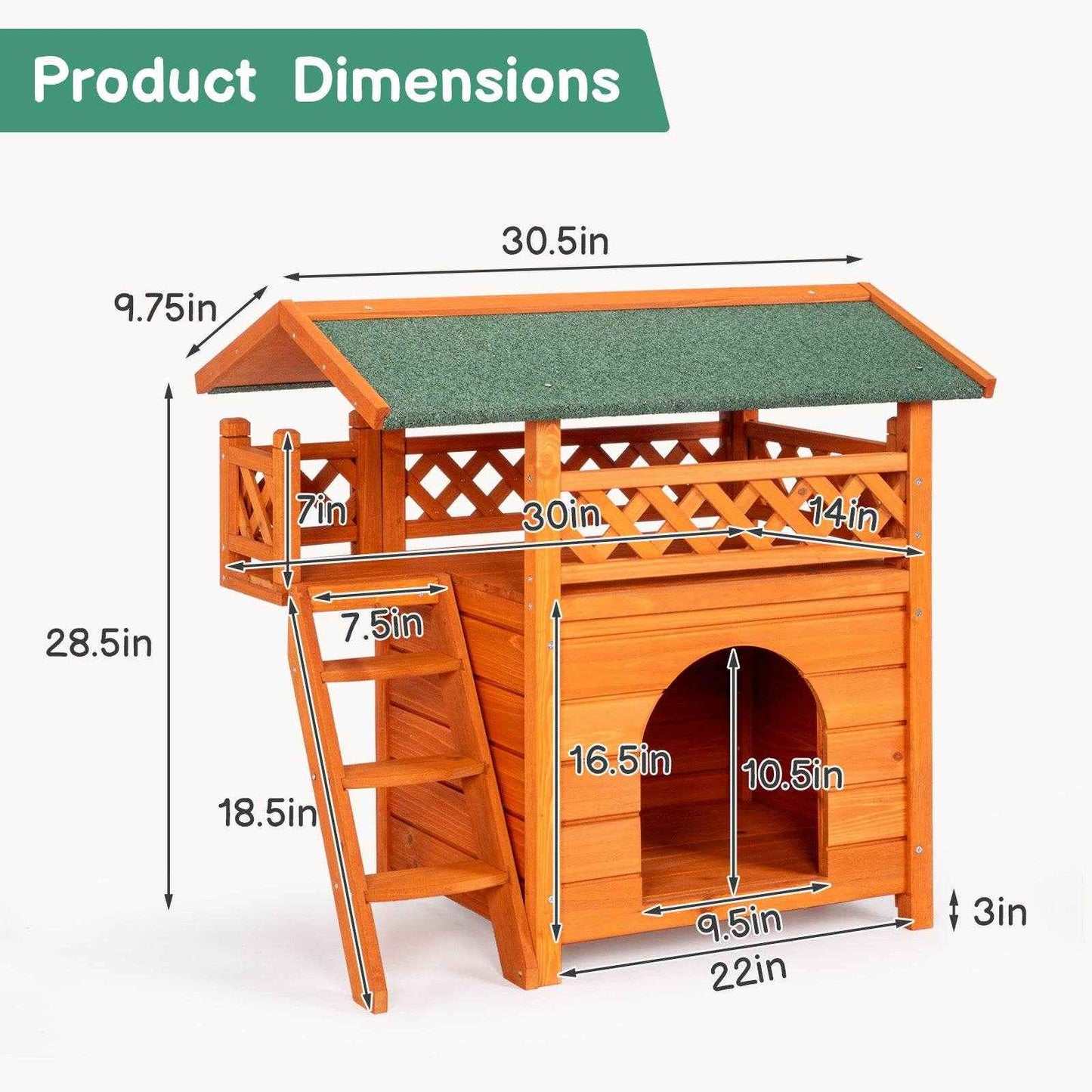 2-Story Wooden Cat House – Indoor & Outdoor Kitty Shelter with Door, Stairs, and Weatherproof Roof