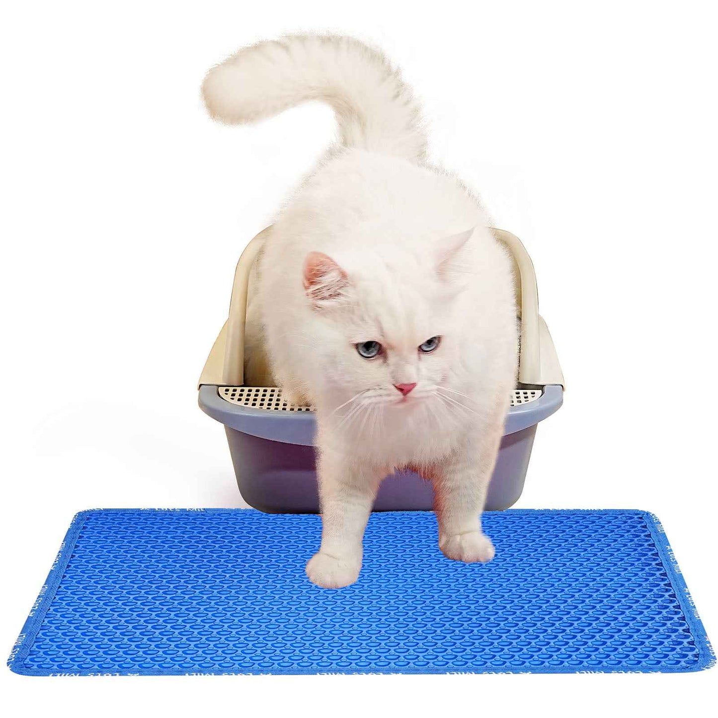 Cat Litter Mat, Kitty Litter Trapping Mat, Double Layer Mats with MiLi Shape Scratching design, Urine Waterproof, Easy Clean, Scatter Control 21" x 14" Blue