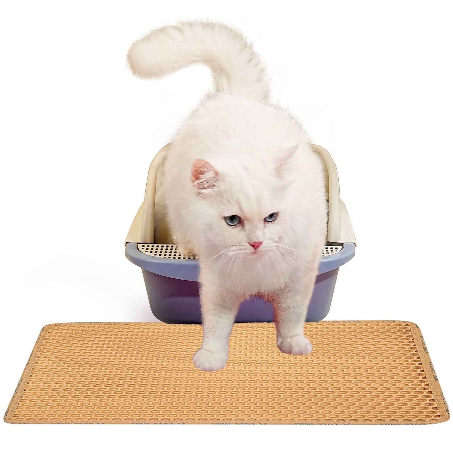 Cat Litter Mat, Kitty Litter Trapping Mat, Double Layer Mats with MiLi Shape Scratching design, Urine Waterproof, Easy Clean, Scatter Control 21" x 14" Blue