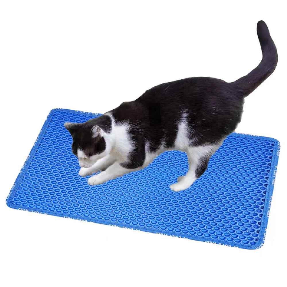 Cat Litter Mat, Kitty Litter Trapping Mat, Double Layer Mats with MiLi Shape Scratching design, Urine Waterproof, Easy Clean, Scatter Control 21" x 14" Blue