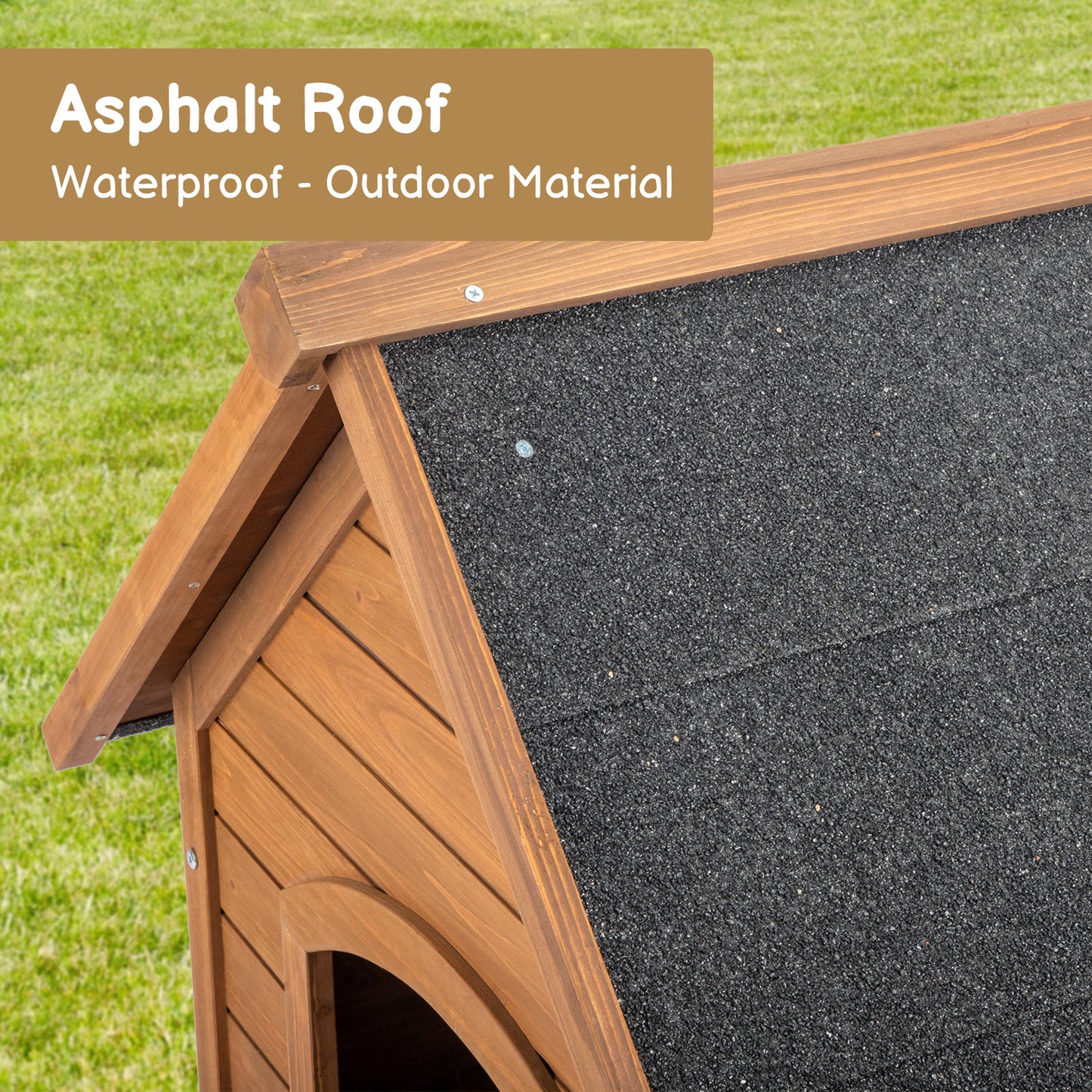 Waterproof Outdoor Dog House – Wooden Puppy Shelter with Elevated Floor & Asphalt Roof