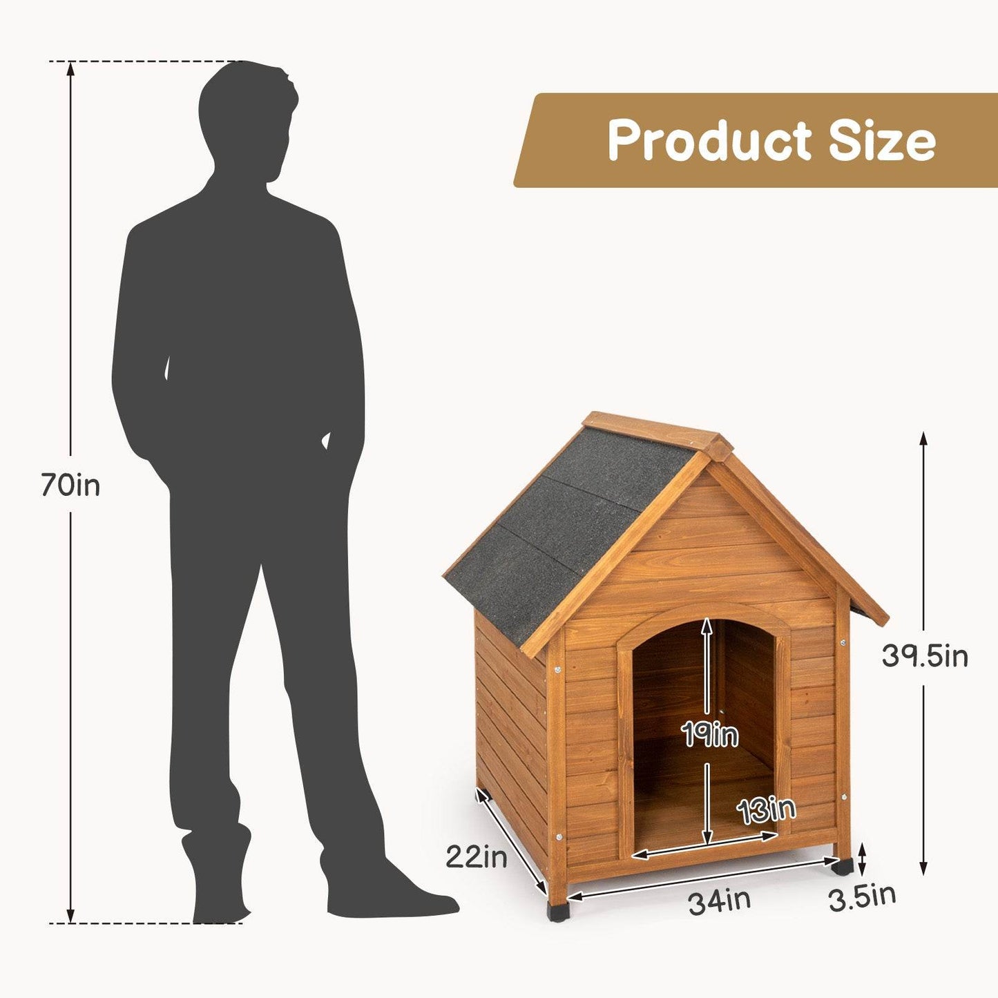 Waterproof Outdoor Dog House – Wooden Puppy Shelter with Elevated Floor & Asphalt Roof