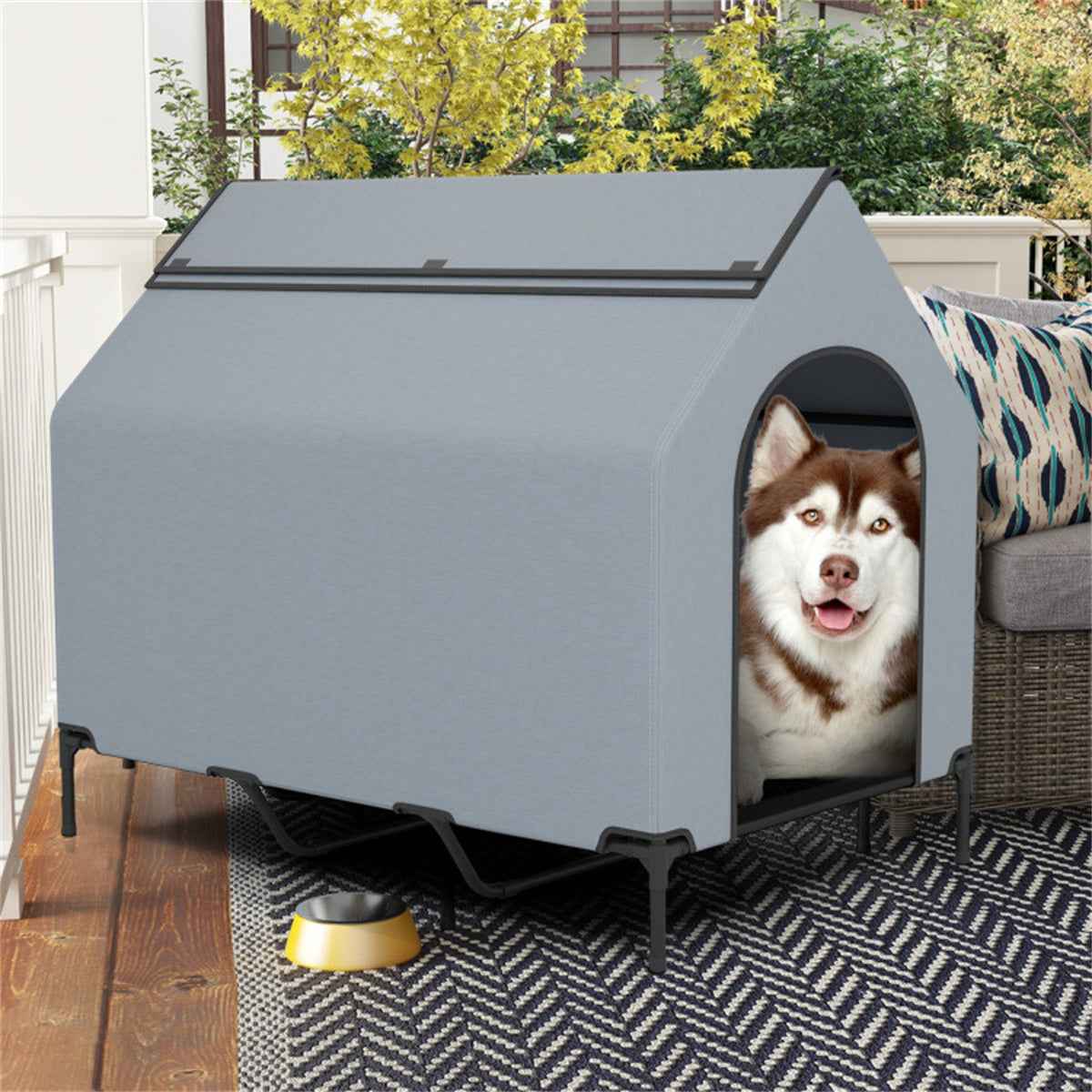 Spacious Elevated Dog House with Detachable Canopy for Indoor & Outdoor Use. 33" x 52" x 45"