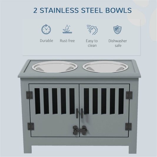 Dog Food Storage Cabinet with Elevated Feeder & Stainless Steel Bowls – Space-Saving Pet Feeding Station (Gray) Default Title