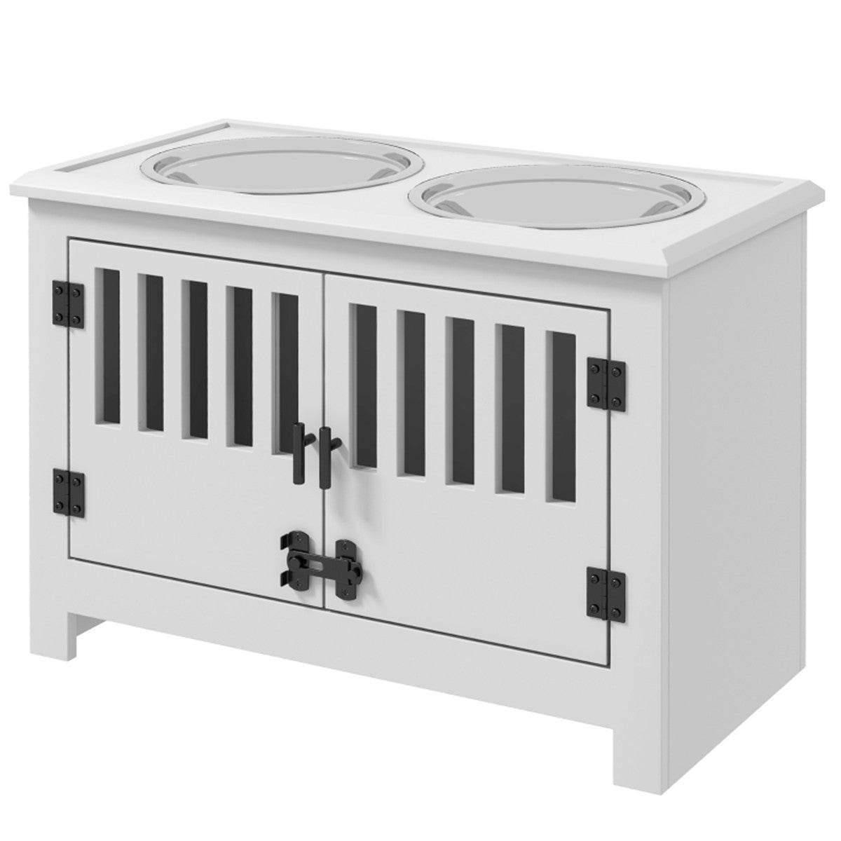 Dog Food Storage Cabinet with Elevated Feeder & Stainless Steel Bowls – Space-Saving Pet Feeding Station (White) Default Title