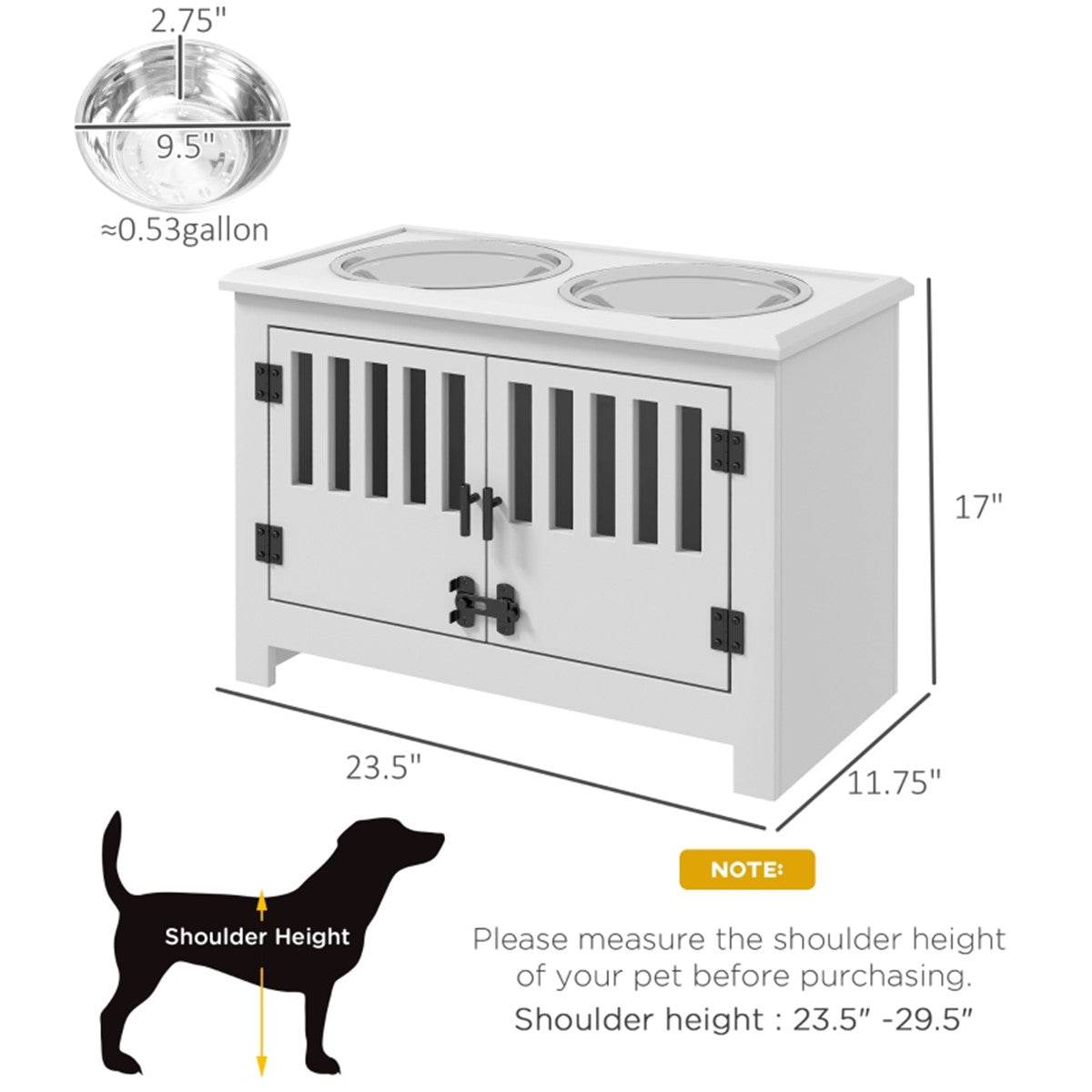 Dog Food Storage Cabinet with Elevated Feeder & Stainless Steel Bowls – Space-Saving Pet Feeding Station (White)