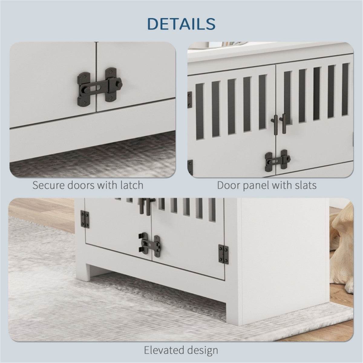 Dog Food Storage Cabinet with Elevated Feeder & Stainless Steel Bowls – Space-Saving Pet Feeding Station (White)