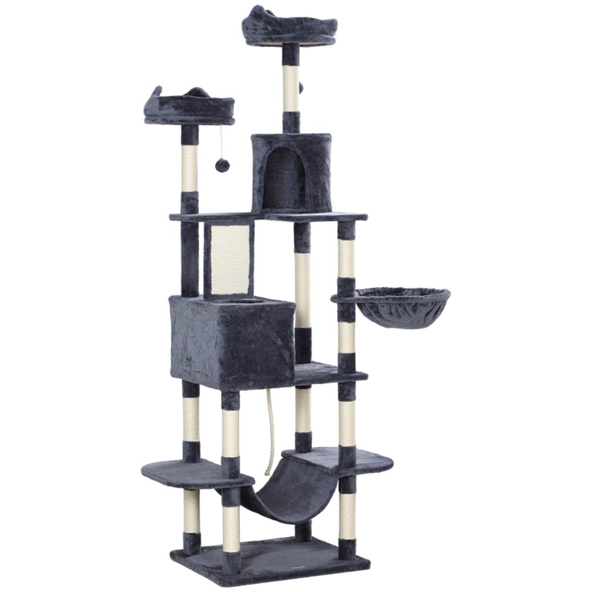 Tall Multi-Level Cat Tree for 1-3 Cats with Condos, Hammocks, and Scratching Posts