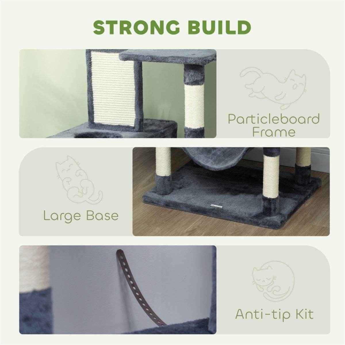 Tall Multi-Level Cat Tree for 1-3 Cats with Condos, Hammocks, and Scratching Posts