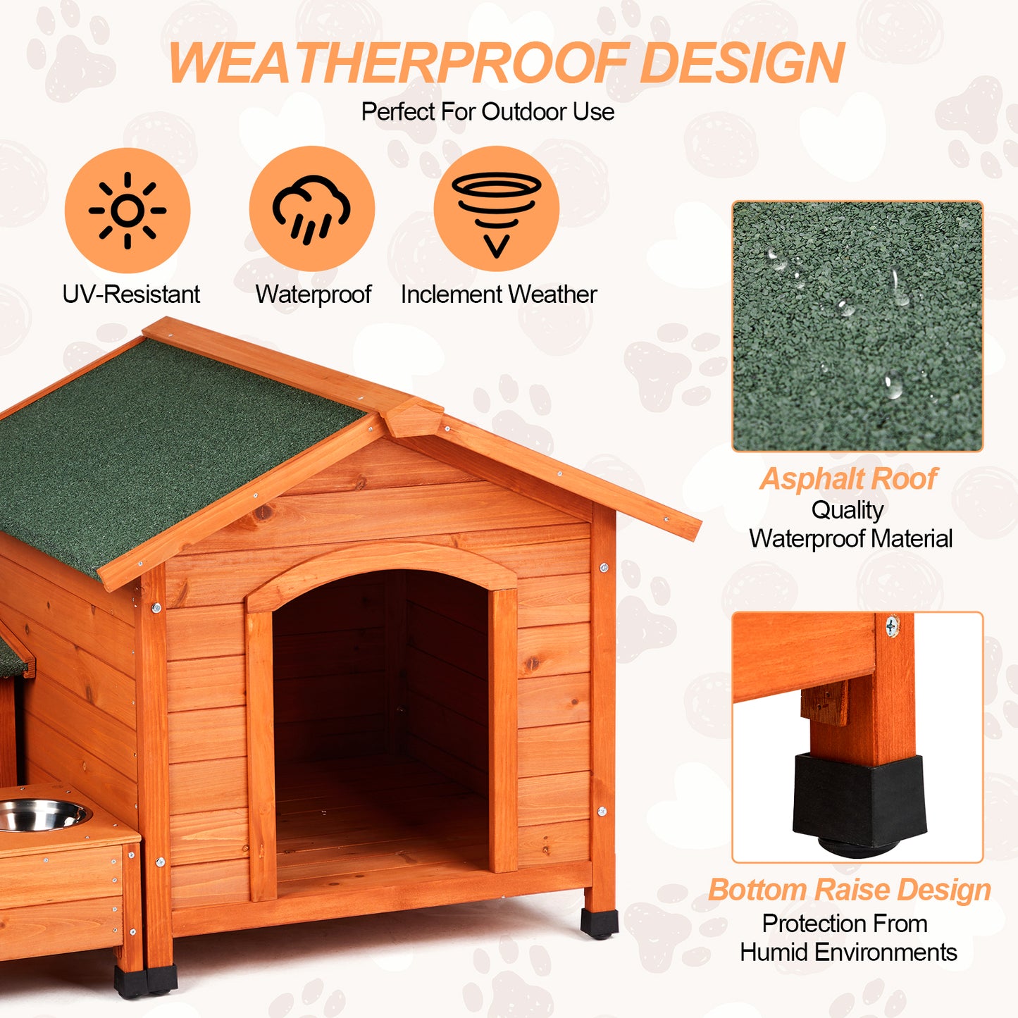 Outdoor & Indoor Wooden Dog House with Food Bowl & Storage Bucket, 32" x 34.5" x 29.5"