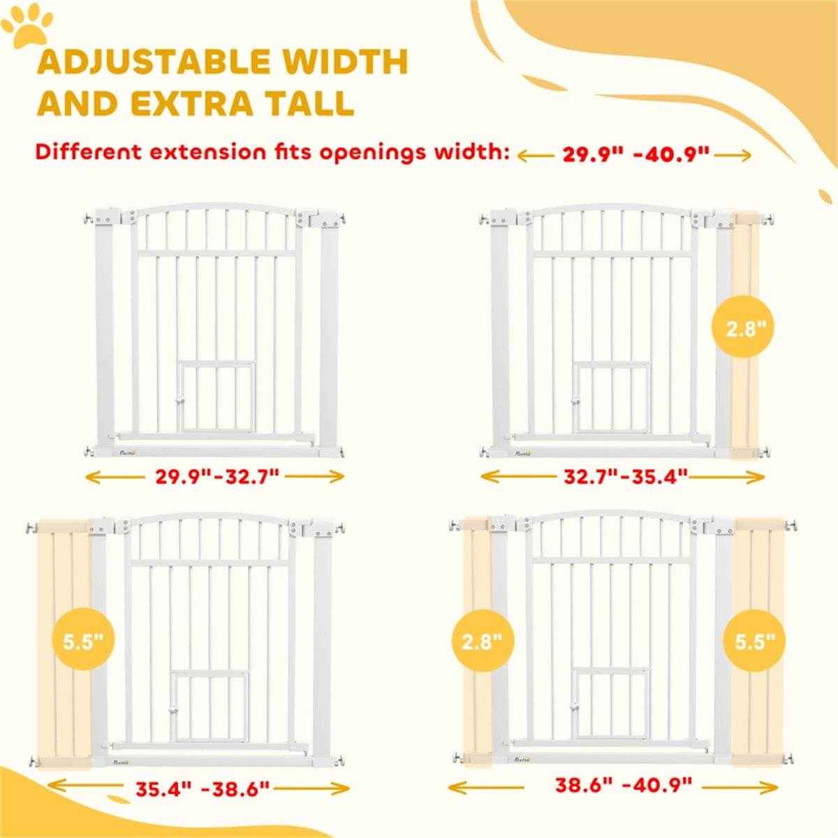Adjustable Pet Gate with Cat Door and Safety Lock