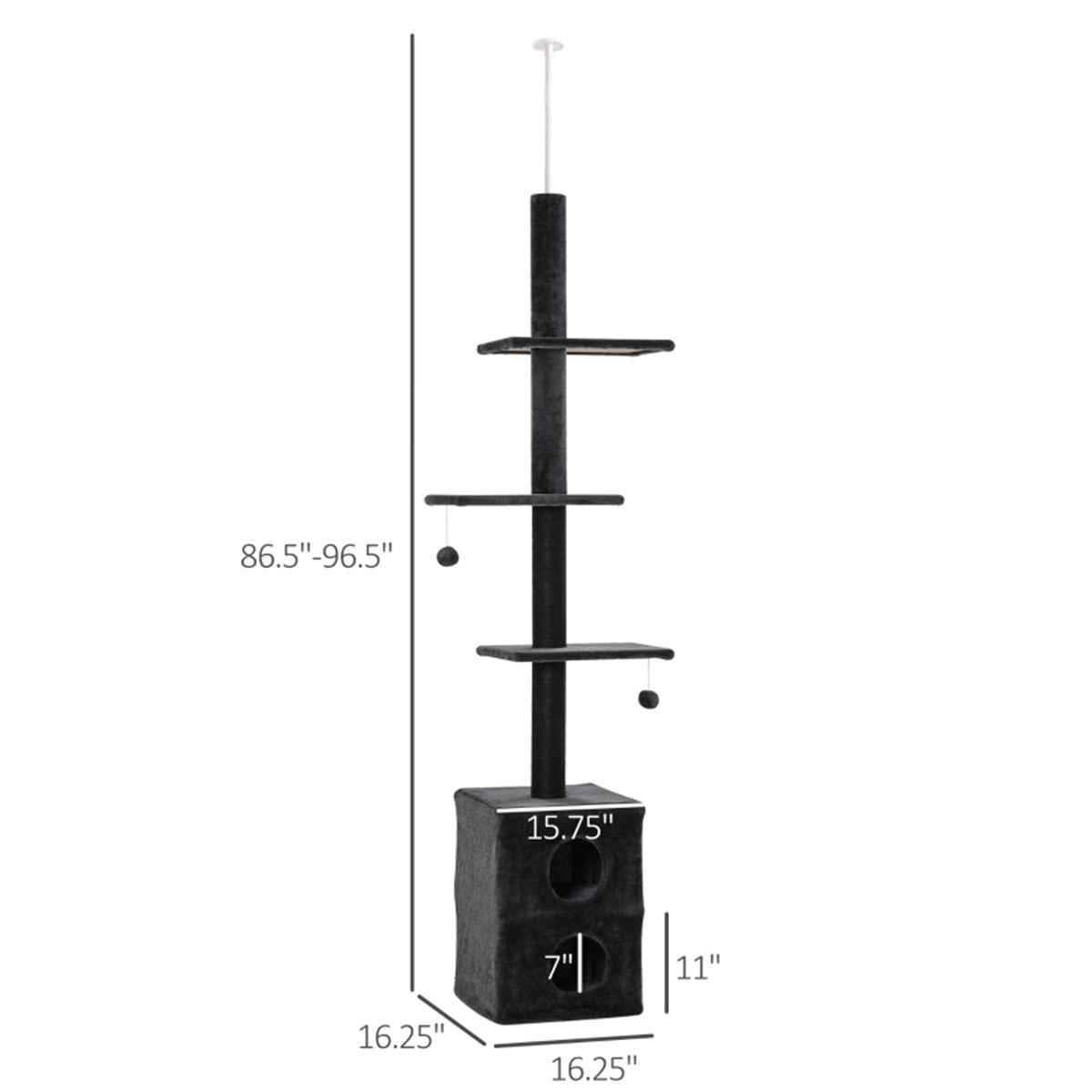 Multi-Level Adjustable Cat Tower with Condos, Perches, and Scratching Posts. 86.5"-96.5" H