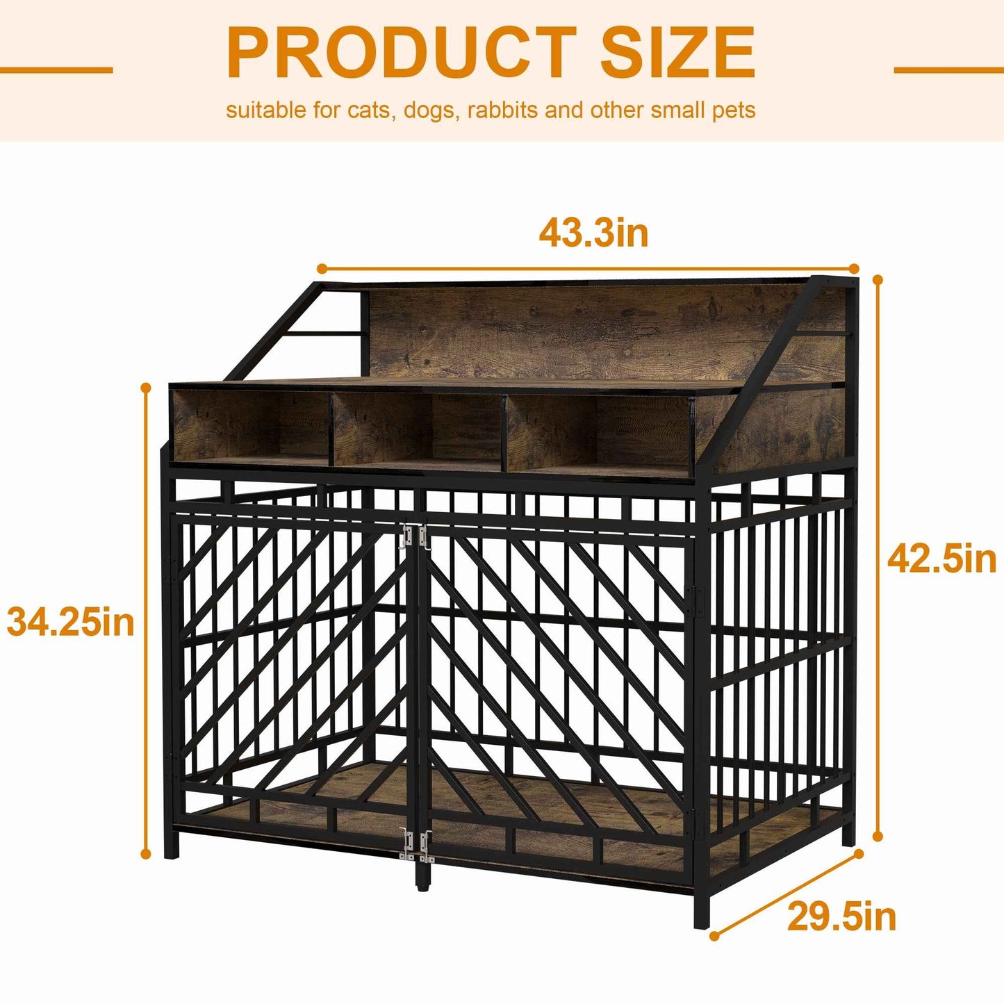 43.3" Wooden Dog Crate Furniture for Large Dogs – Heavy Duty with Divider, Double Doors, and Storage Drawers
