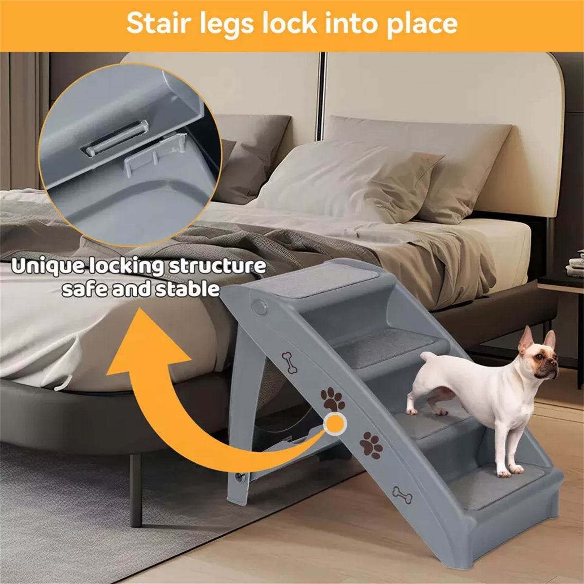 Foldable Dog Ramp Stairs – Lightweight, Non-Slip 4-Step Pet Stairs for Small & Medium Dogs (Grey)