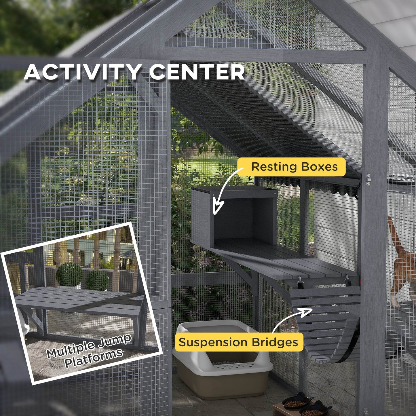 Large Outdoor Catio – Spacious Wooden Cat Enclosure with Waterproof Roof & Multi-Level Play Areas