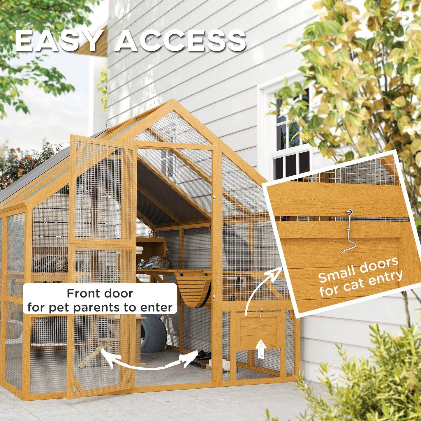 Large Outdoor Catio – Spacious Wooden Cat Enclosure with Waterproof Roof & Multi-Level Play Areas