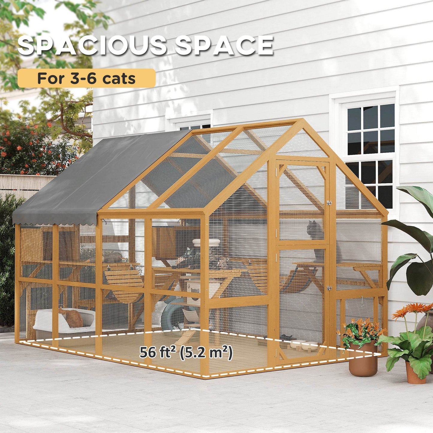 Large Outdoor Catio – Spacious Wooden Cat Enclosure with Waterproof Roof & Multi-Level Play Areas