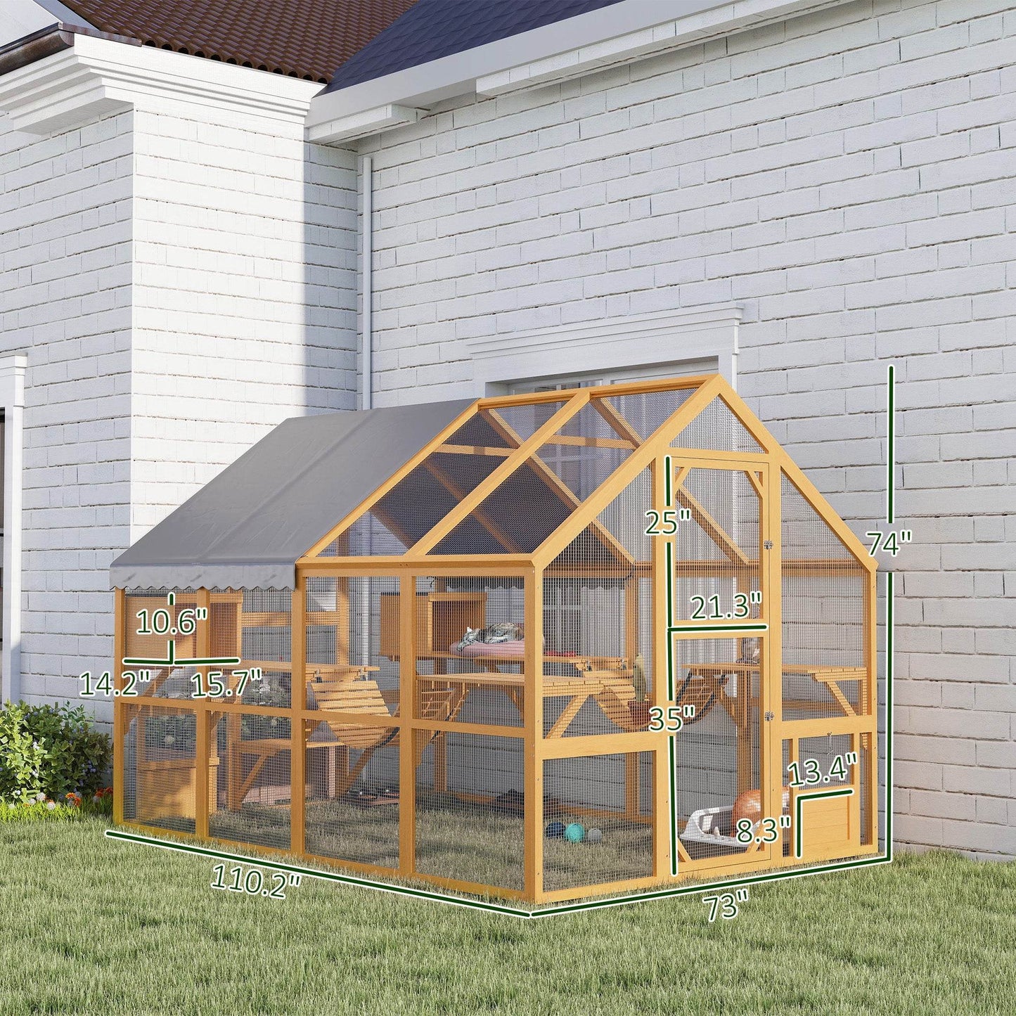 Large Outdoor Catio – Spacious Wooden Cat Enclosure with Waterproof Roof & Multi-Level Play Areas