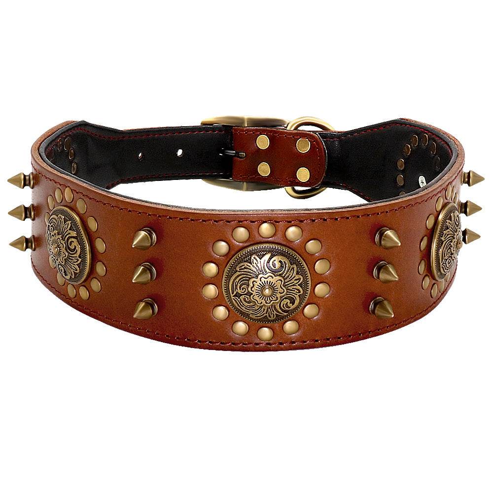 Leather Stud Dog Collar Large Dog Anti-Bite Stud Dog Collar Brown