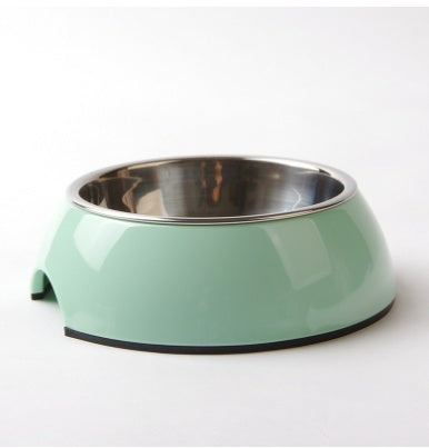 Stainless Steel Pet Bowl with Melamine Base – Durable Dog & Cat Feeding Dish BB Green