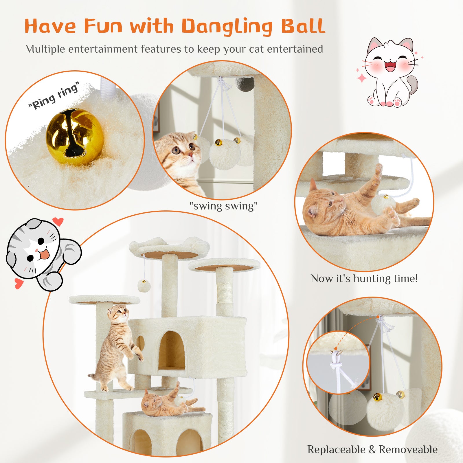 Multi-Functional Cat Treehouse – Cat Climbing Frame with Condo, Perches & Scratching Posts