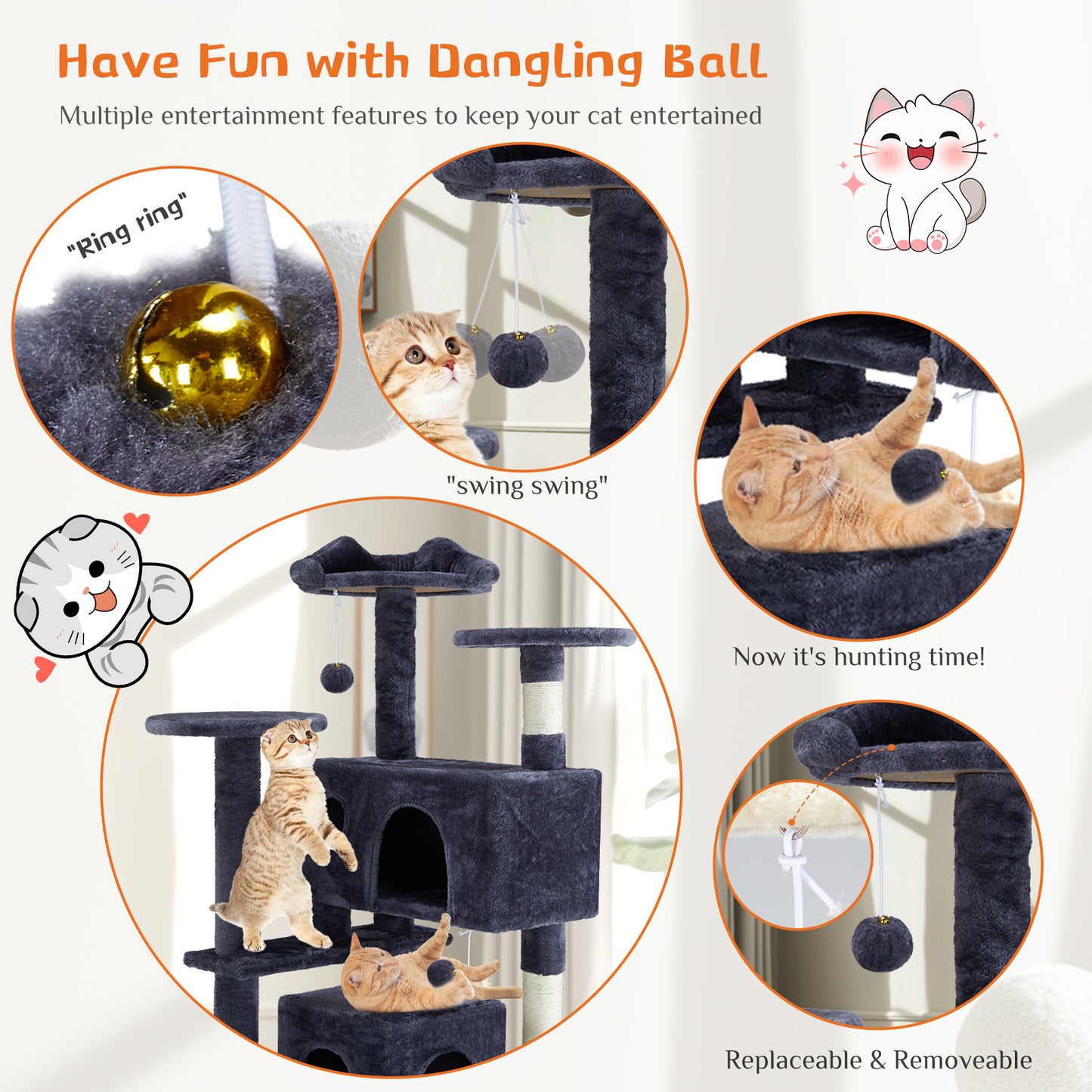 Multi-Functional Cat Treehouse – Cat Climbing Frame with Condo, Perches & Scratching Posts