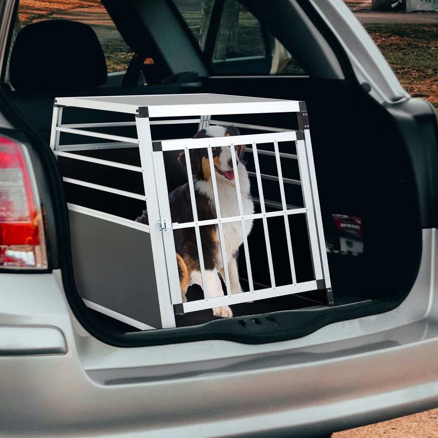 Aluminum Pet Transport Case – Secure Car Travel Carrier for Dogs & Cats (Black & Silver)