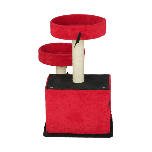 Gothic Cat Tree – Halloween Cat Tower with Condo, Perches, Spider Toy & Scratching Posts (Red & Black)