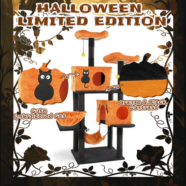 Halloween Cat Tree – Multi-Level Cat Tower with Condos, Hammocks & Scratching Posts for Large Cats