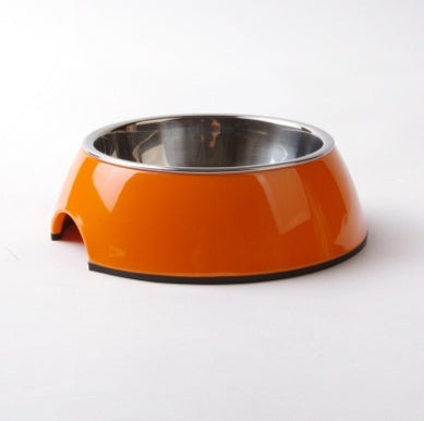 Stainless Steel Pet Bowl with Melamine Base – Durable Dog & Cat Feeding Dish Orange