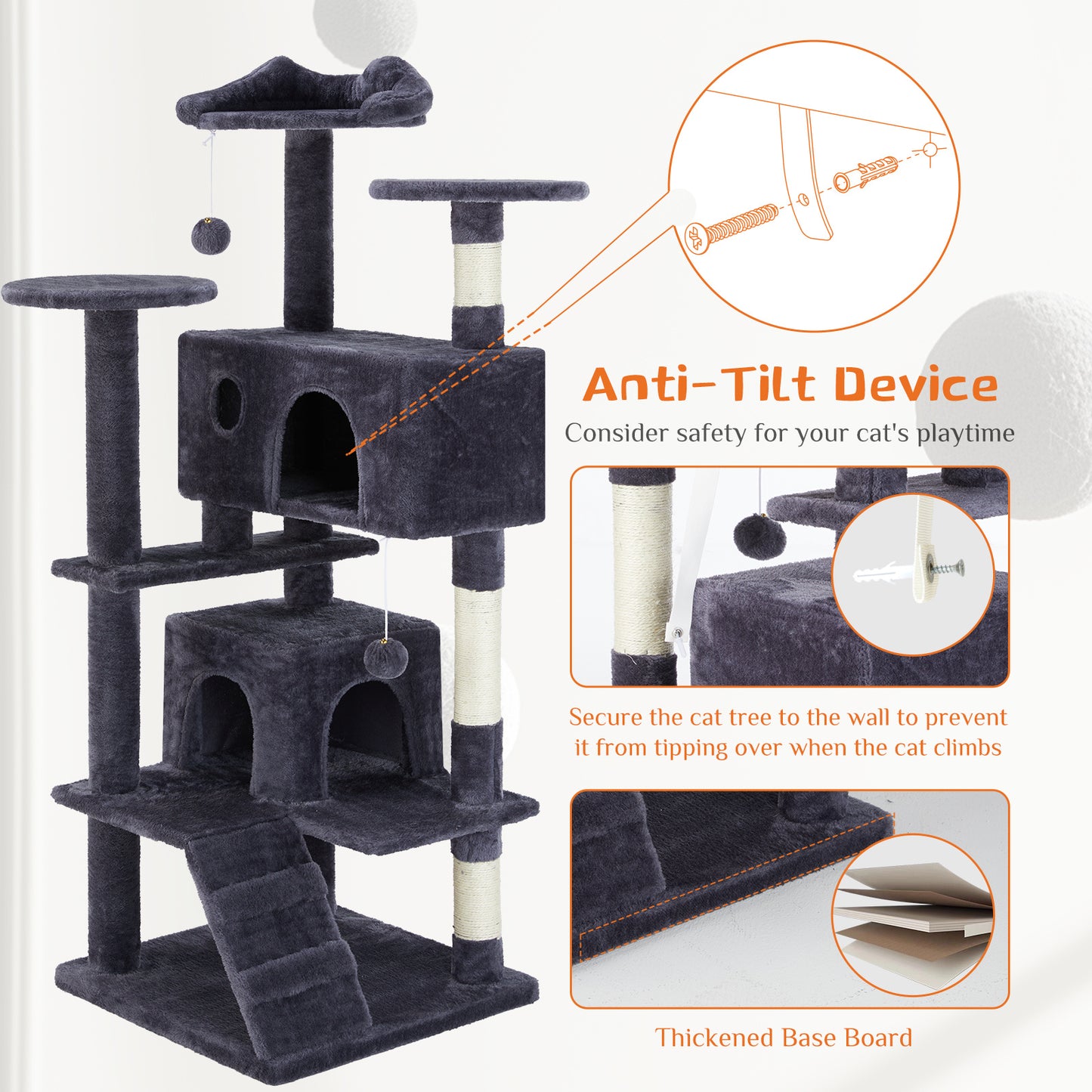 Multi-Functional Cat Treehouse – Cat Climbing Frame with Condo, Perches & Scratching Posts