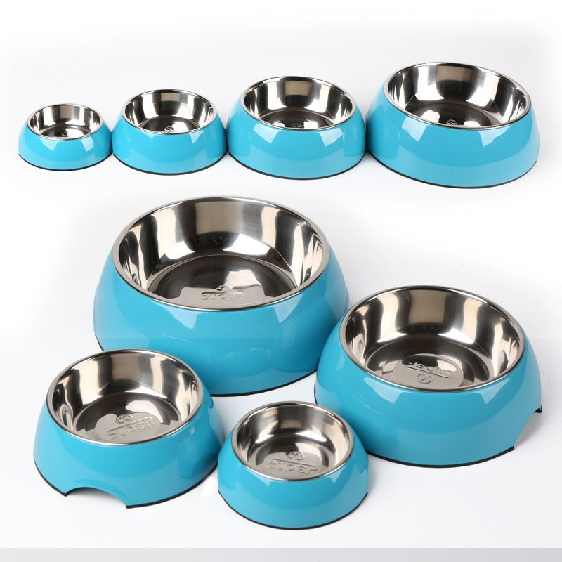 Stainless Steel Pet Bowl with Melamine Base – Durable Dog & Cat Feeding Dish