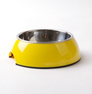 Stainless Steel Pet Bowl with Melamine Base – Durable Dog & Cat Feeding Dish Yellow