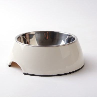 Stainless Steel Pet Bowl with Melamine Base – Durable Dog & Cat Feeding Dish White