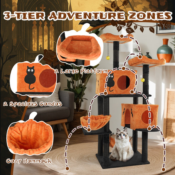 Halloween Cat Tree – Multi-Level Cat Tower with Condos, Hammocks & Scratching Posts for Large Cats